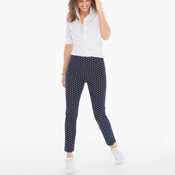 Chico's So Slimming Blue Brigitte Circle Print Pull-On Ankle Pants Sz 02 - Picture 1 of 15